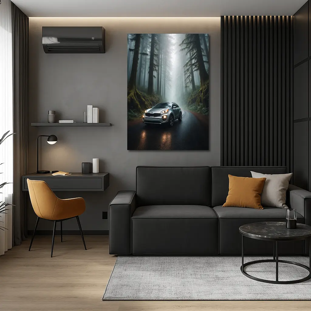 Kia Sportage Silver SUV Misty Forest Road – Wall Art