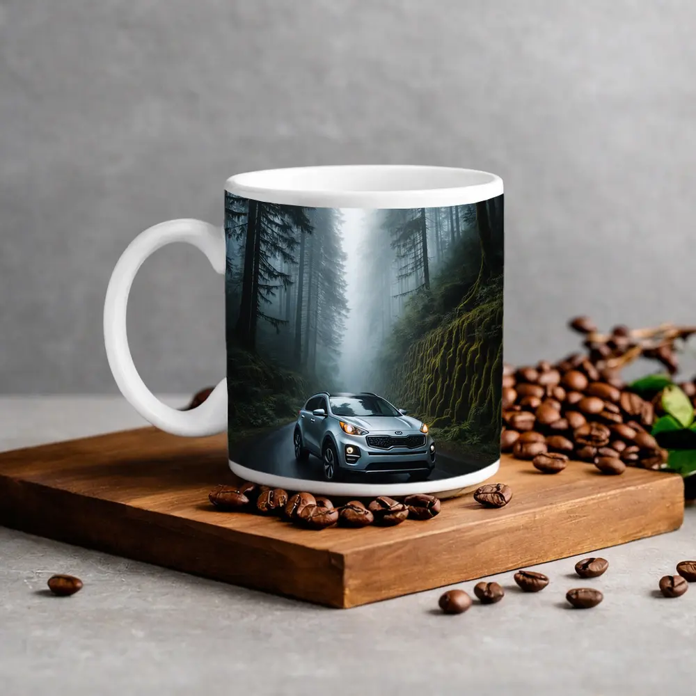 Kia Sportage Silver SUV Misty Forest Road – Mugs