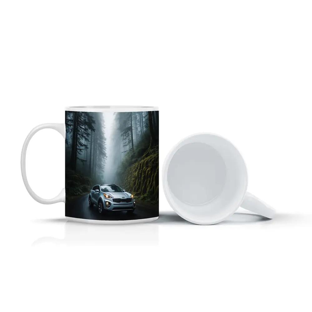 Kia Sportage Silver SUV Misty Forest Road – Mugs