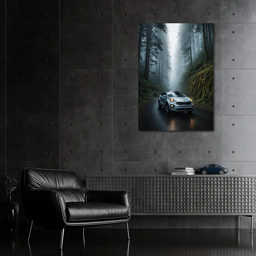 Kia Sportage Silver SUV Misty Forest Road – Wall Art