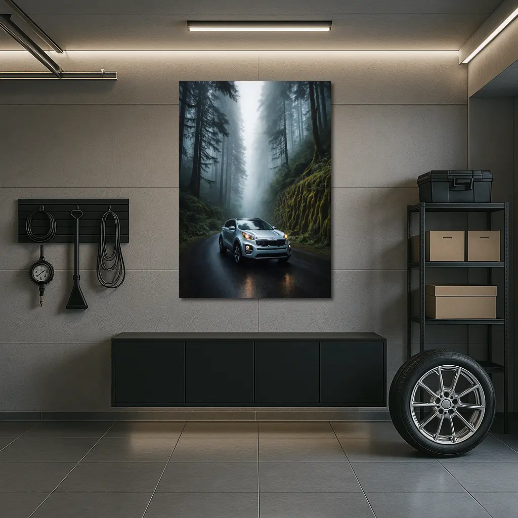 Kia Sportage Silver SUV Misty Forest Road – Wall Art