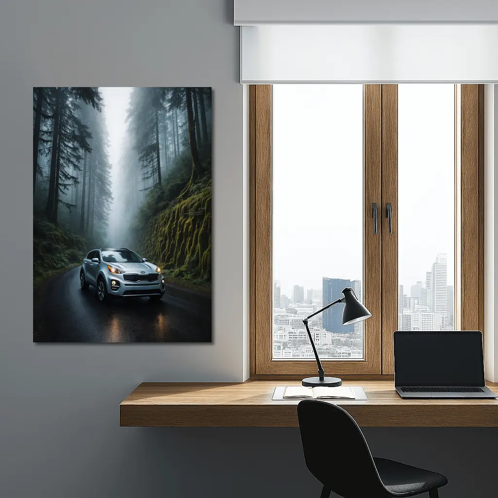 Kia Sportage Silver SUV Misty Forest Road – Wall Art