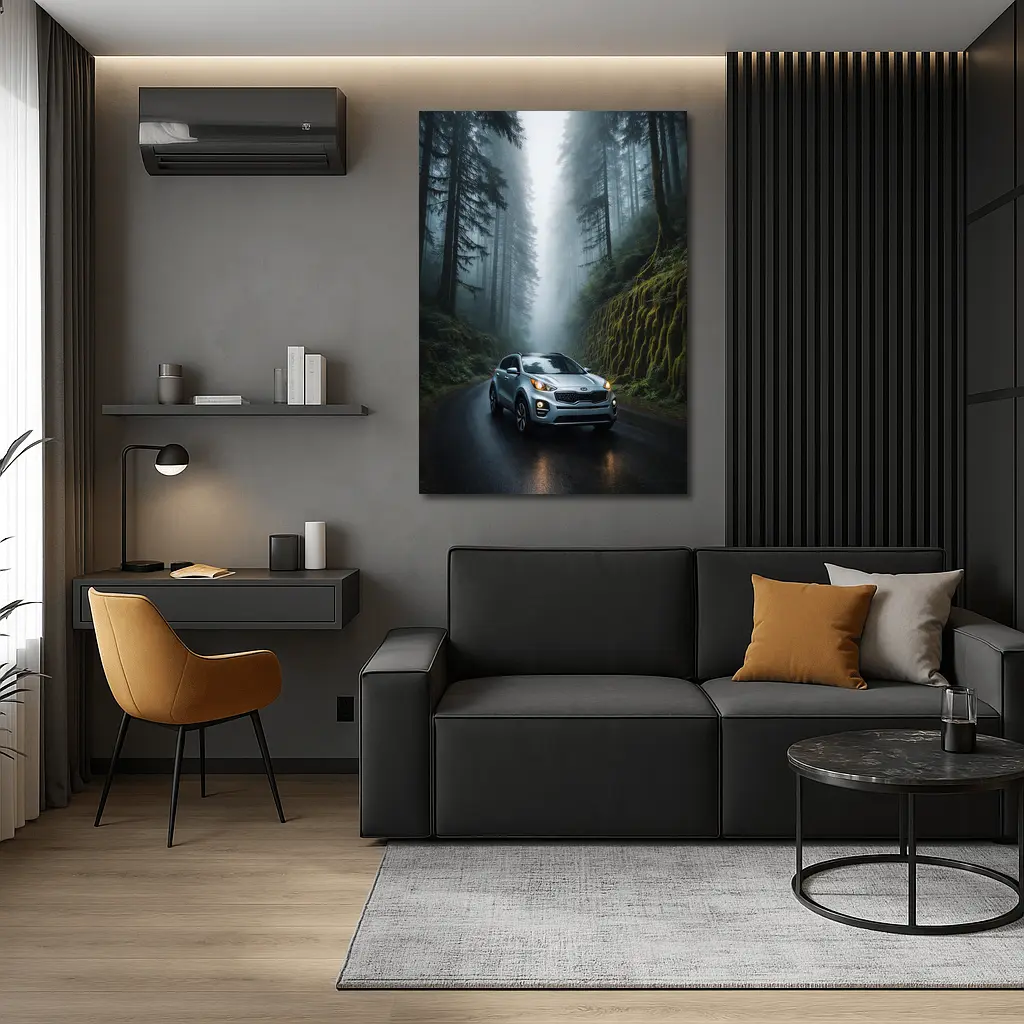 Kia Sportage Silver SUV Misty Forest Road – Wall Art