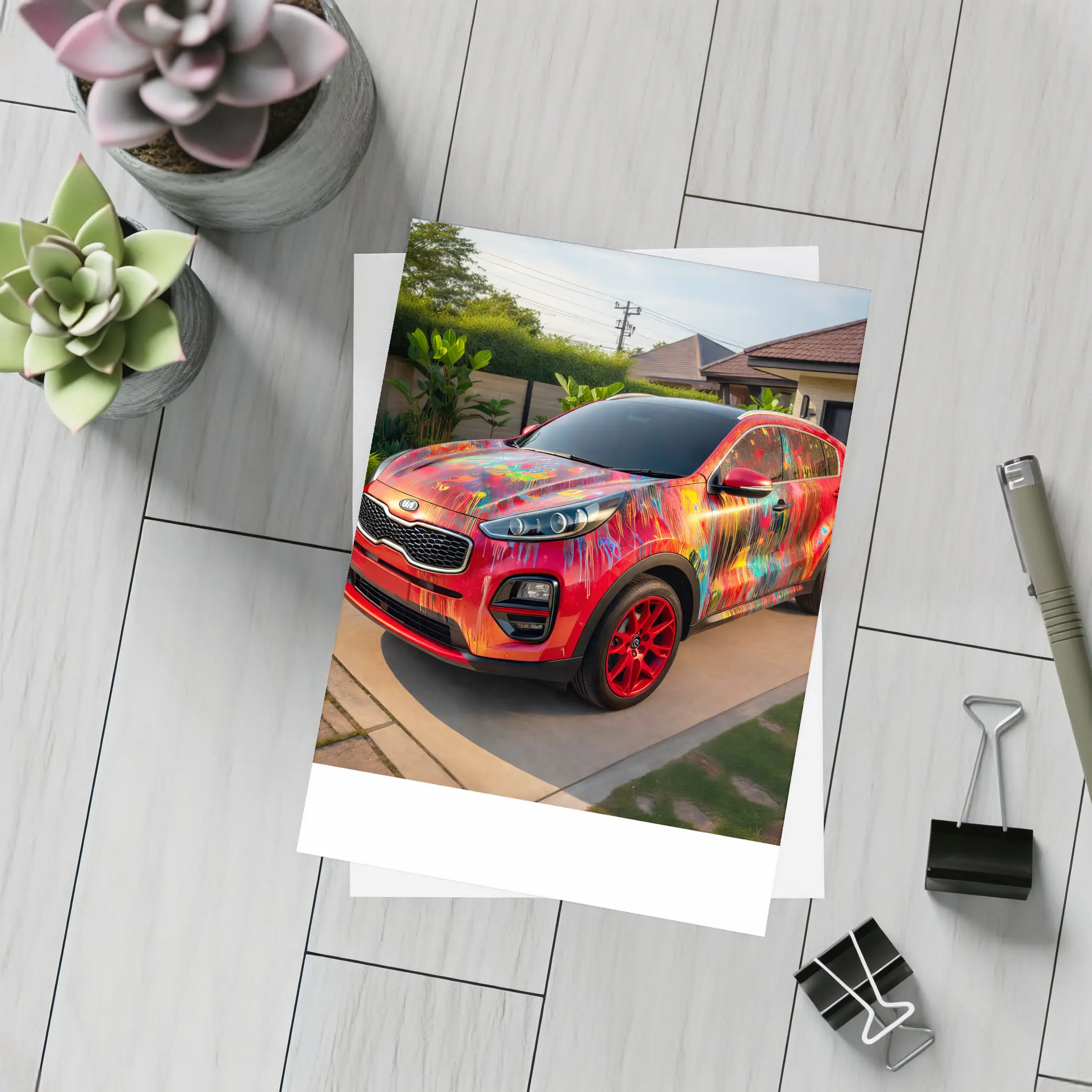 Kia Sportage Colorful Paint Splatter Driveway – Postcards