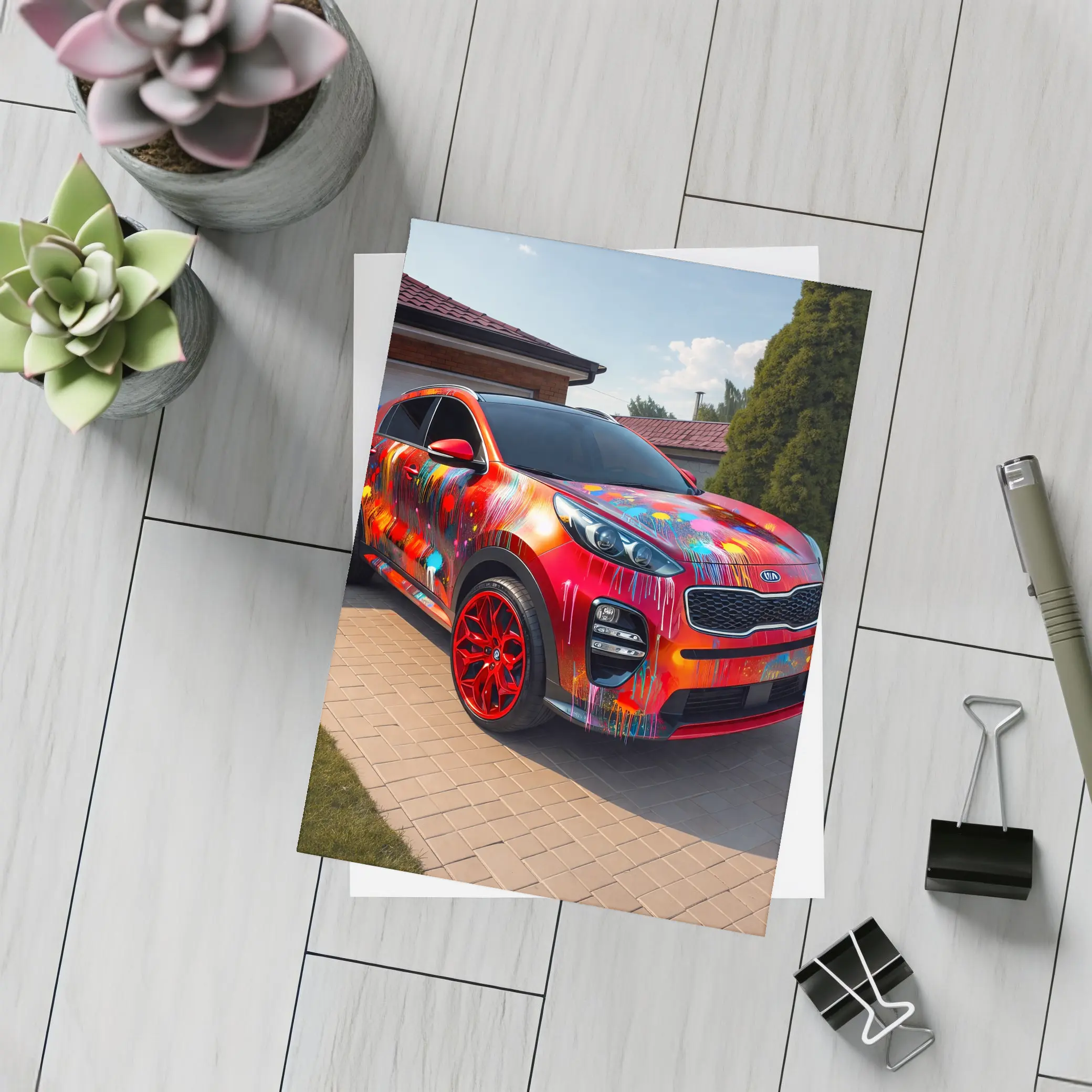 Kia Sportage Colorful Paint Splash Driveway – Postcards