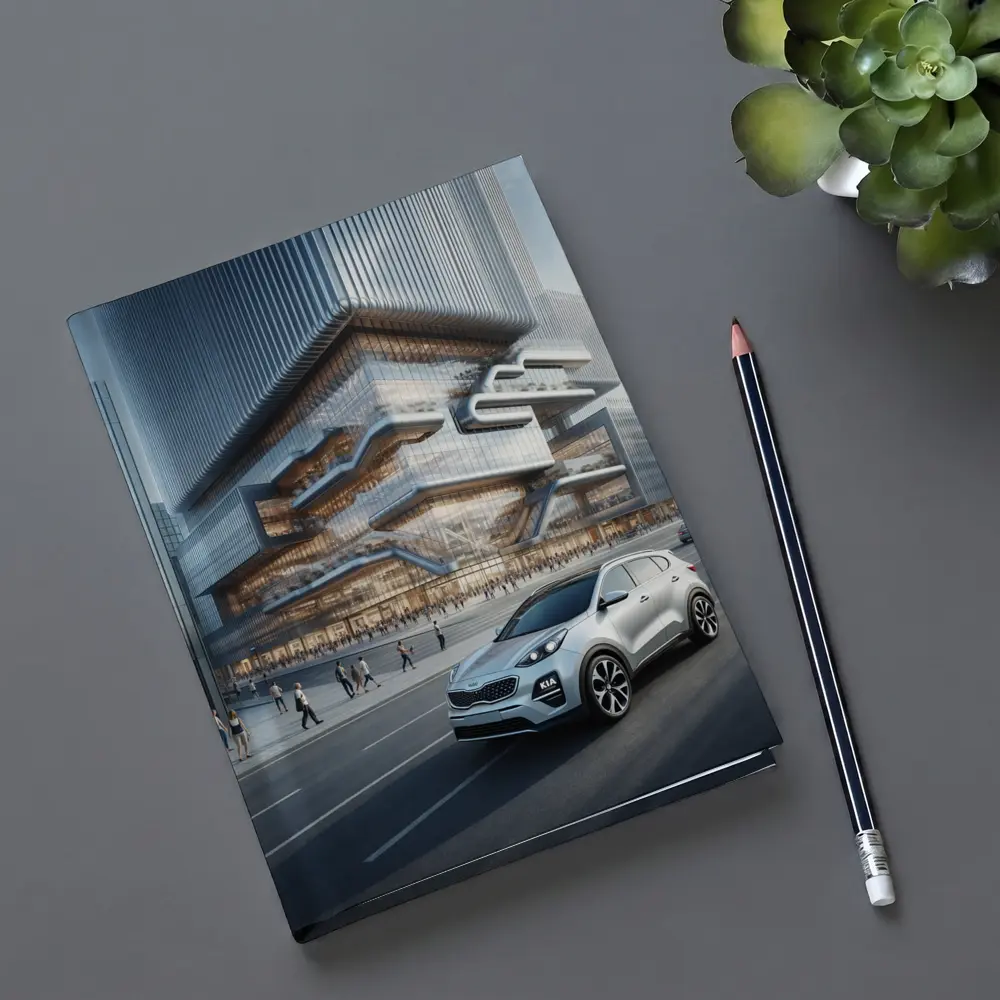 Kia Sportage SUV Modern City Building Background – Notebooks