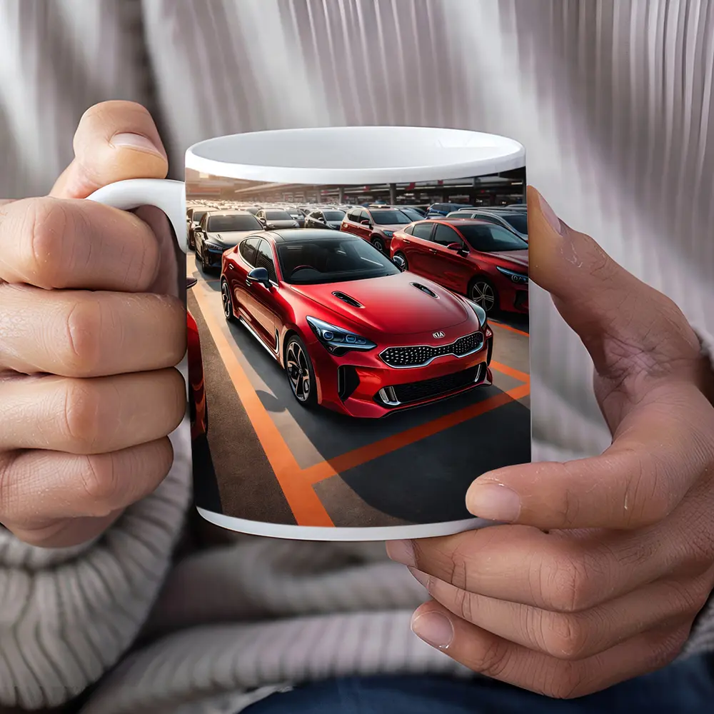 Kia Stinger Red Car Urban City Background – Mugs