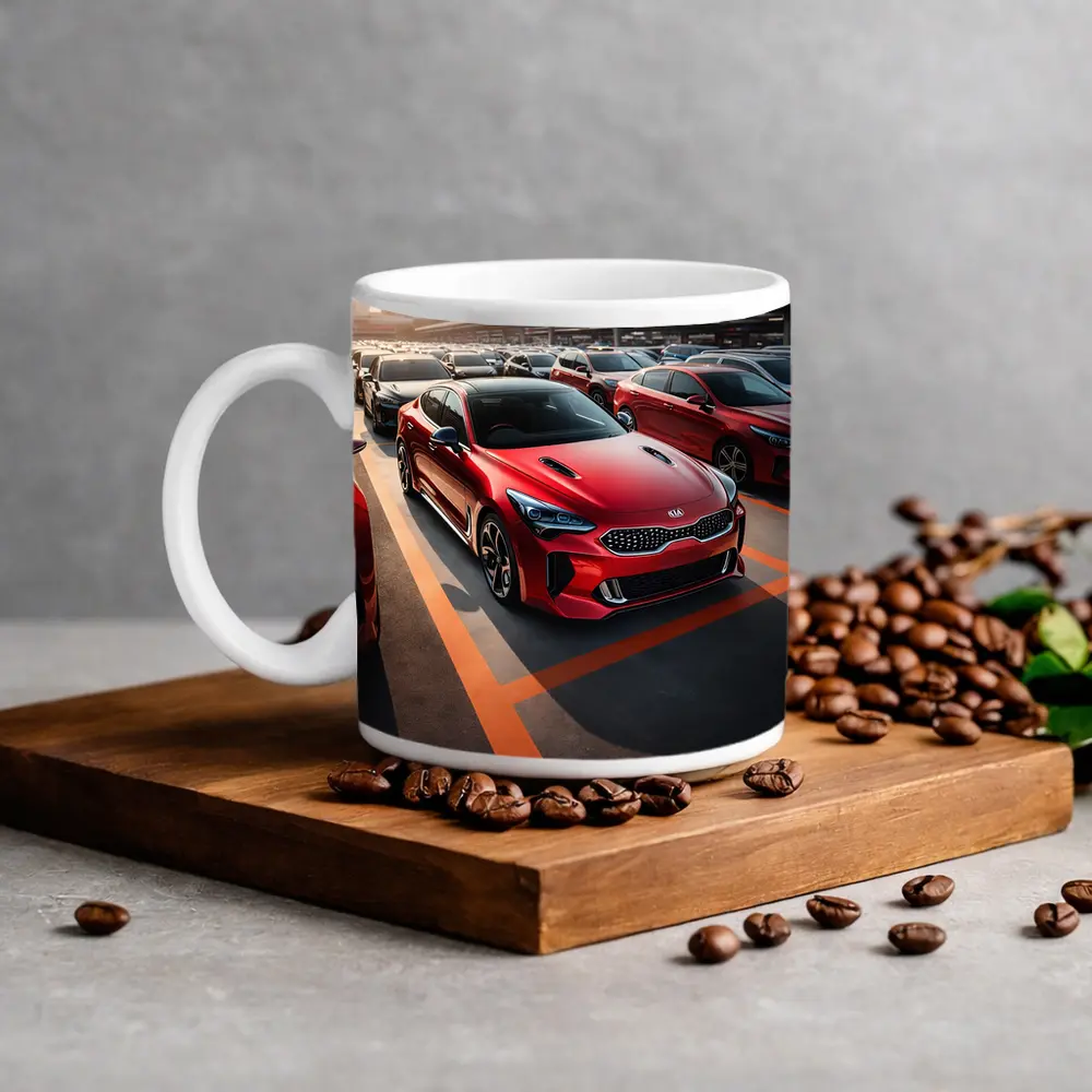Kia Stinger Red Car Urban City Background – Mugs