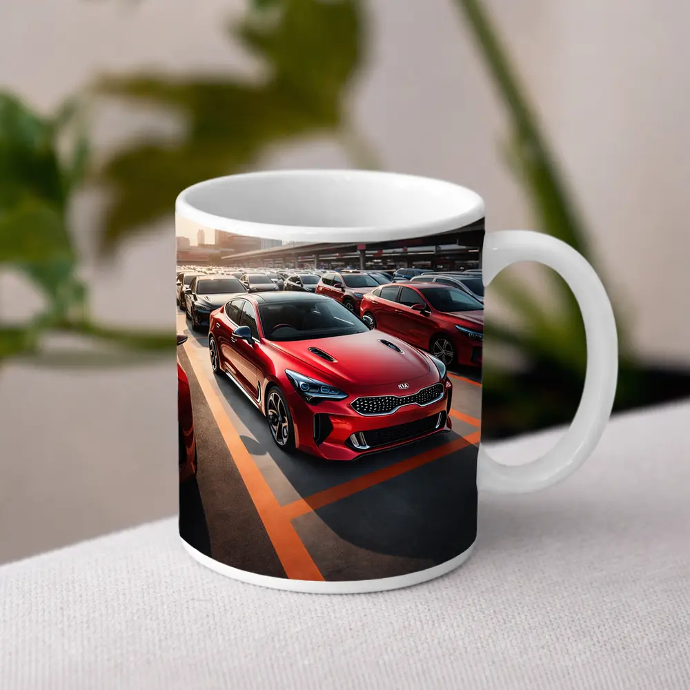 Kia Stinger Red Car Urban City Background – Mugs