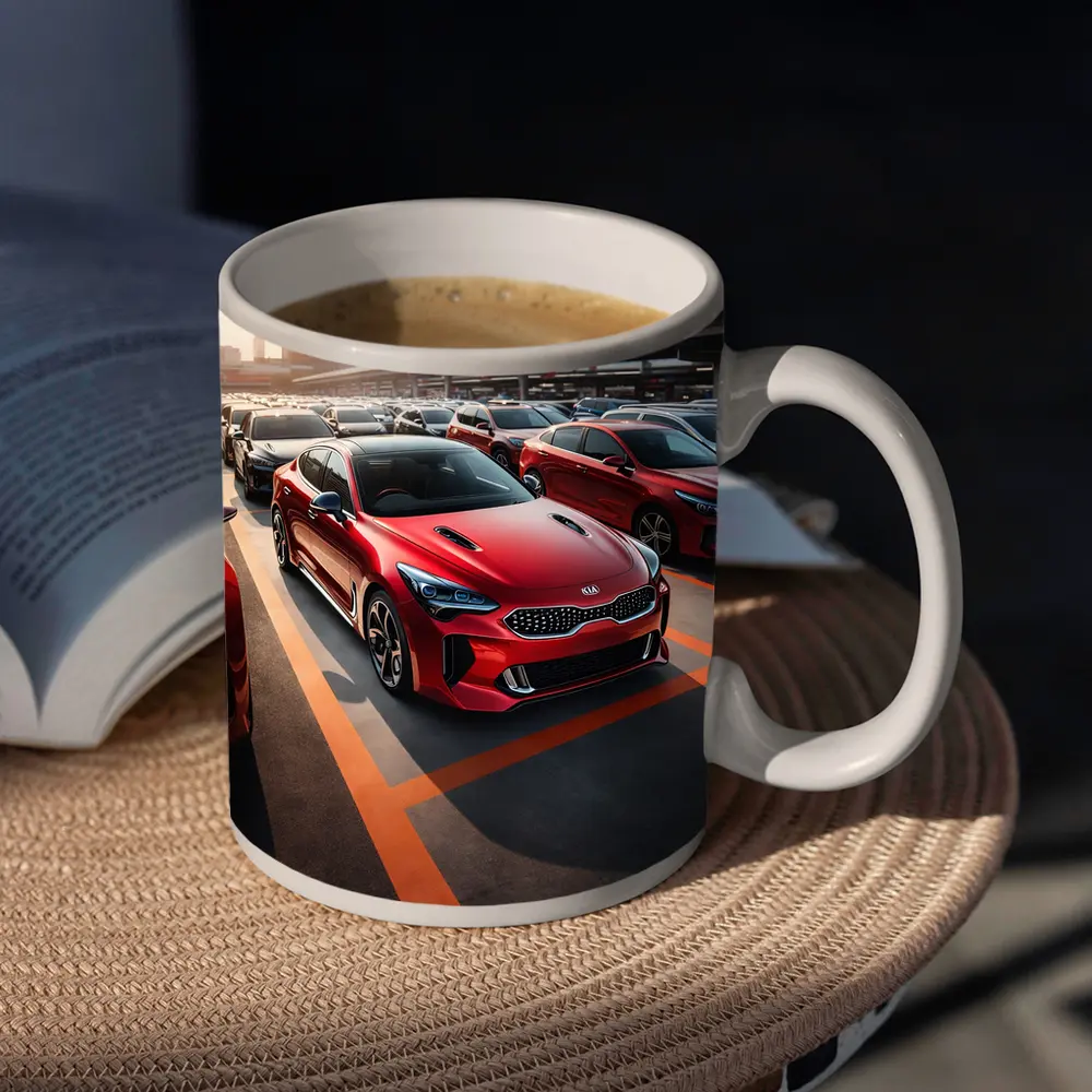 Kia Stinger Red Car Urban City Background – Mugs