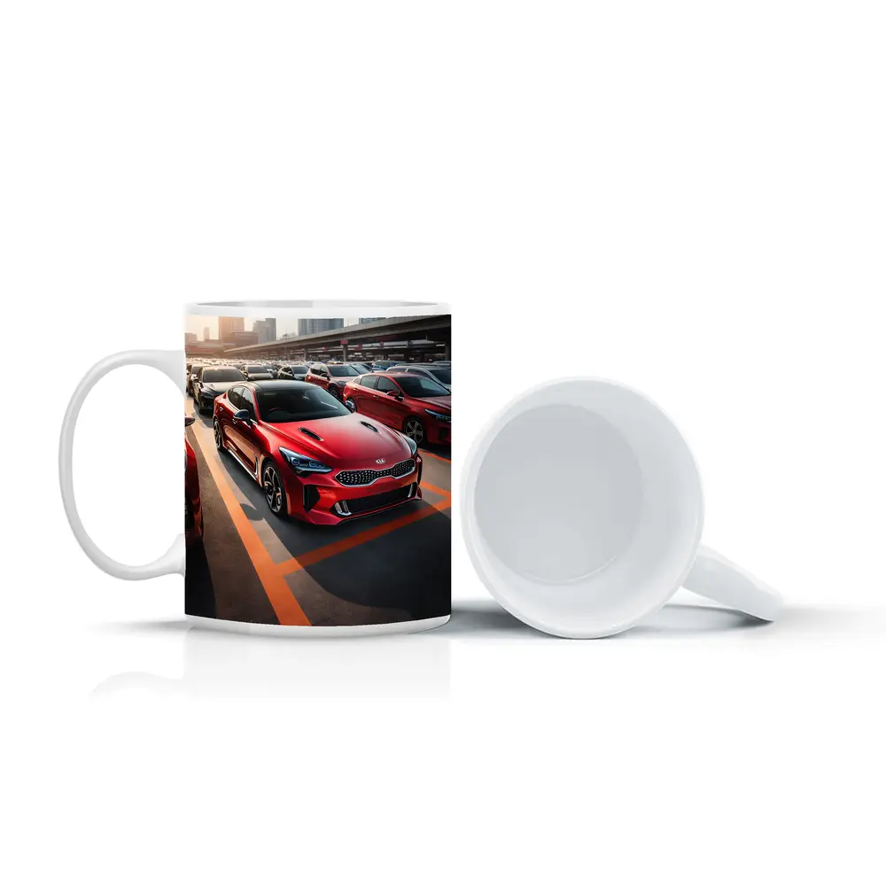 Kia Stinger Red Car Urban City Background – Mugs