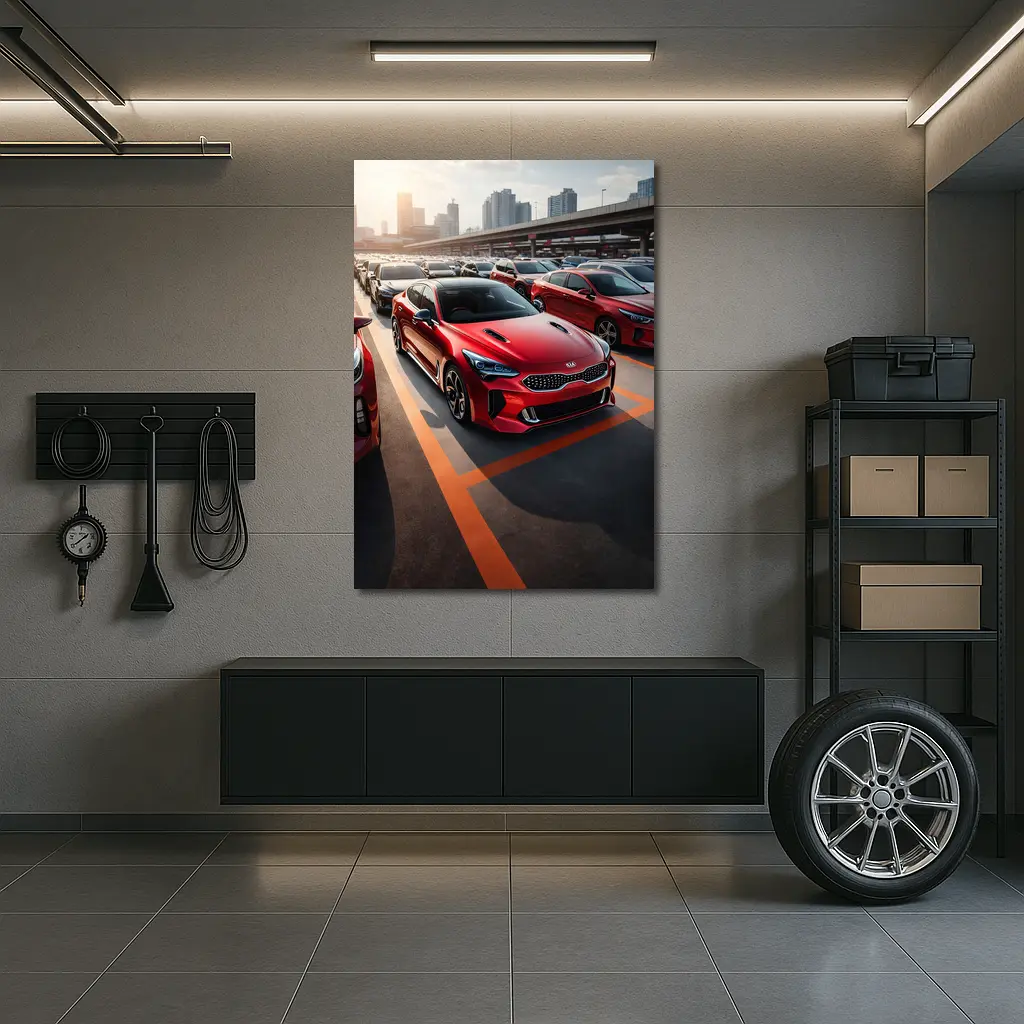 Kia Stinger Red Car Urban City Background – Wall Art