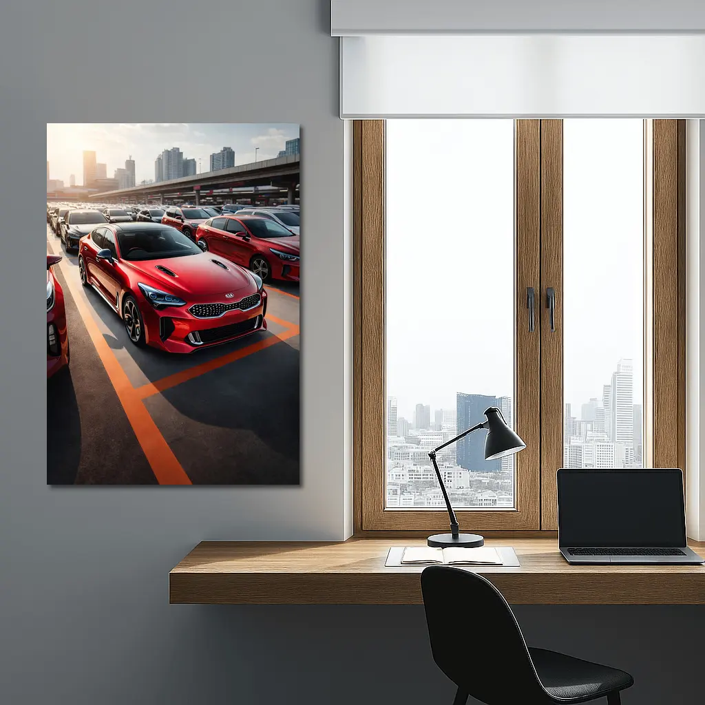 Kia Stinger Red Car Urban City Background – Wall Art