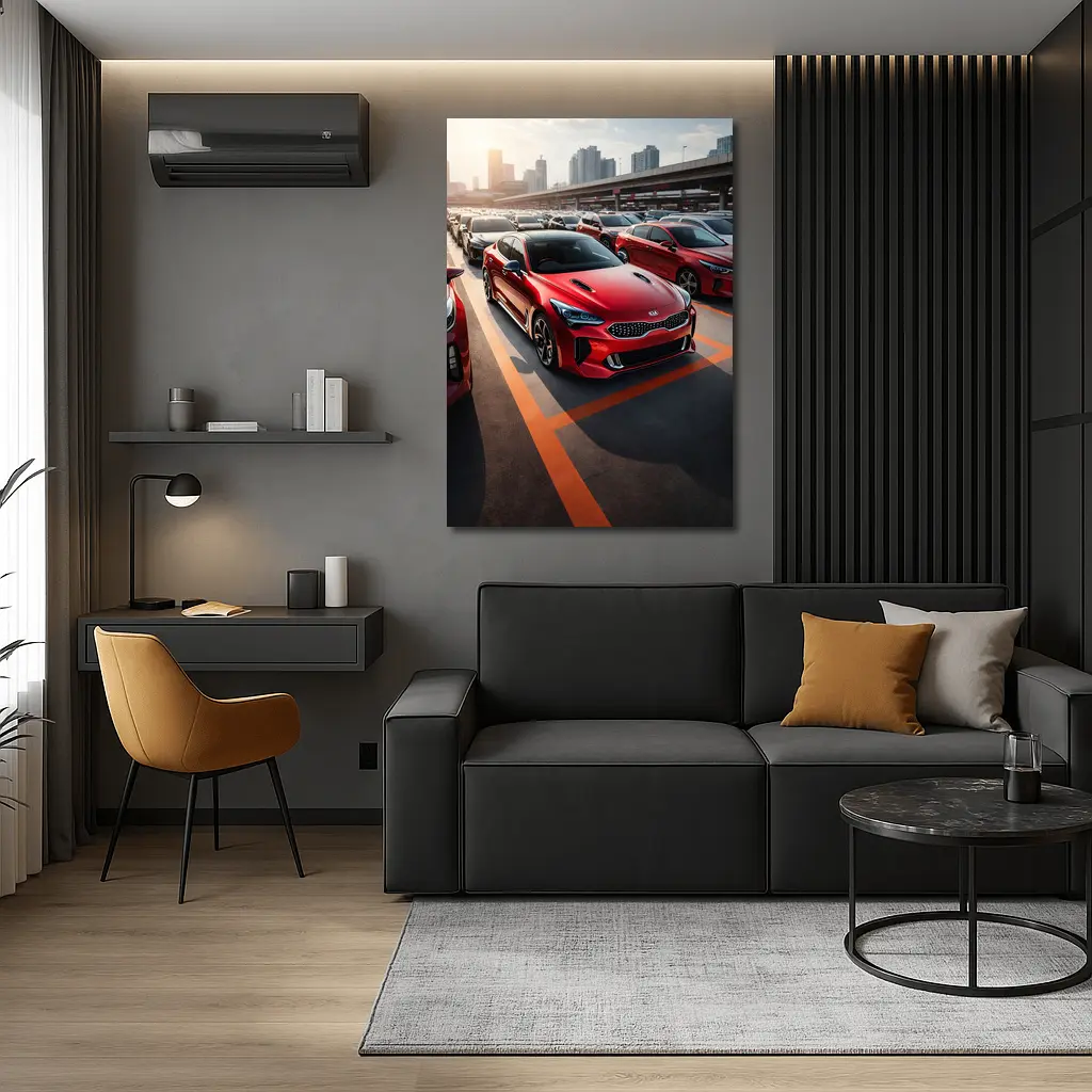 Kia Stinger Red Car Urban City Background – Wall Art