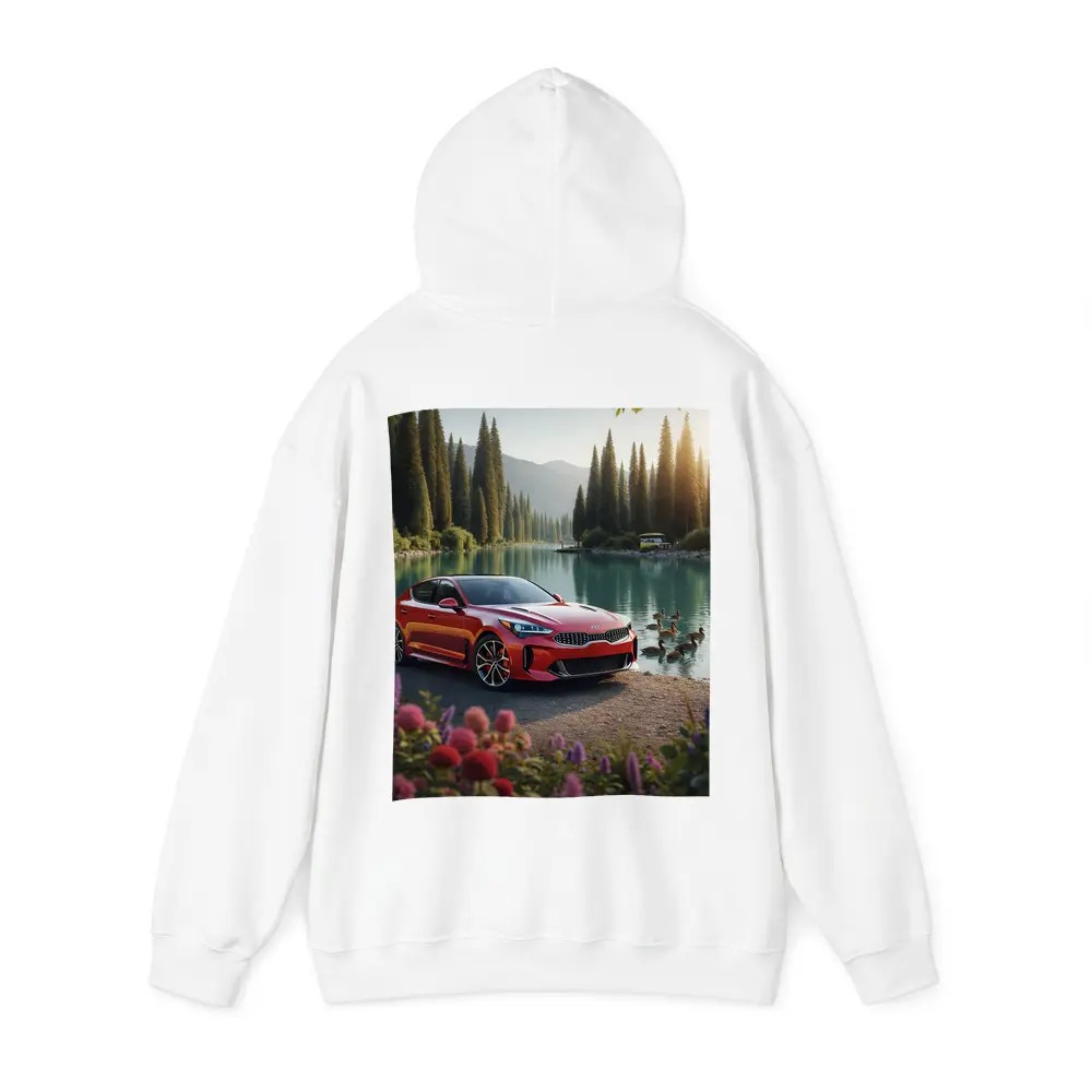 Kia Stinger Red Sports Sedan Lake Setting – Hoodies
