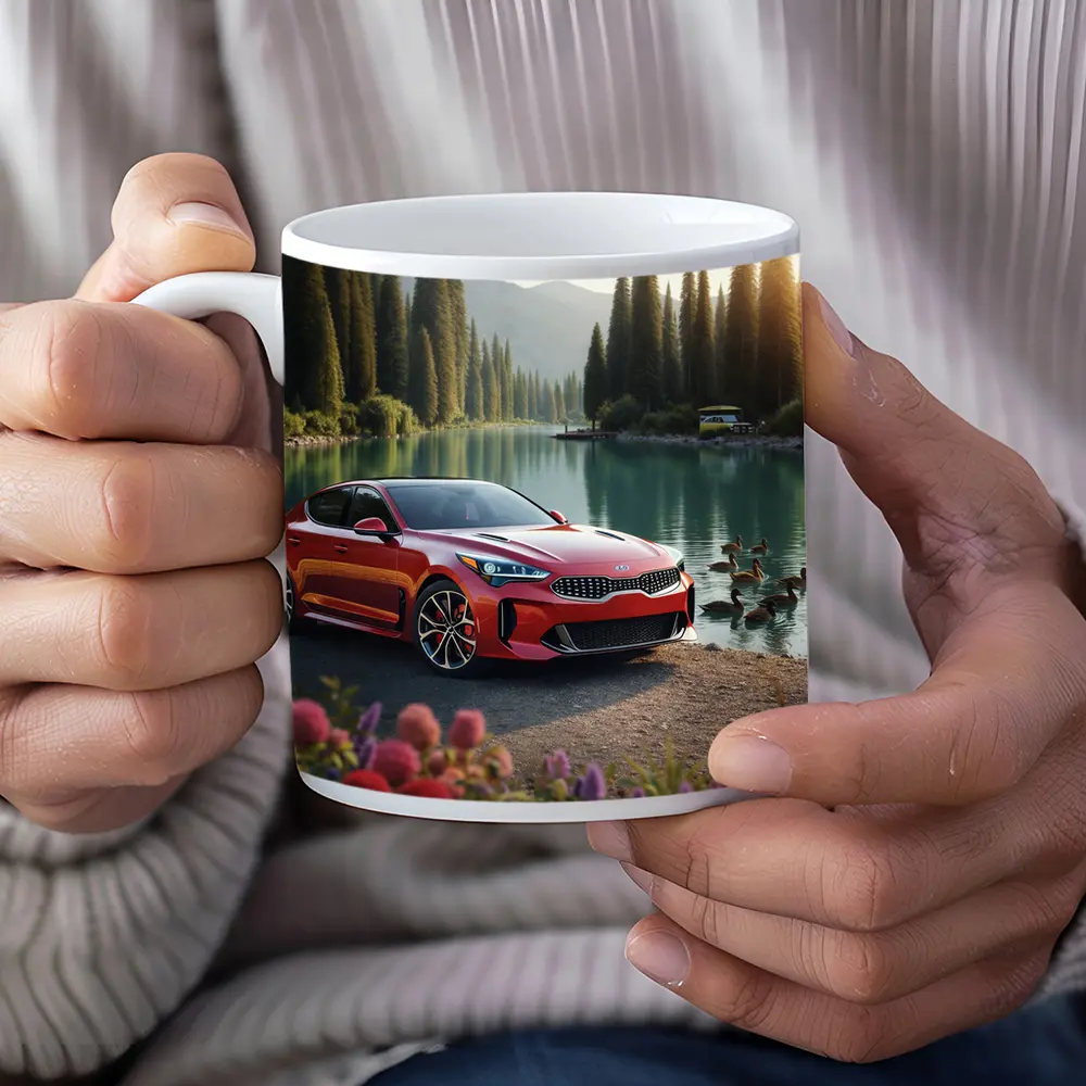 Kia Stinger Red Sports Sedan Lake Setting – Mugs