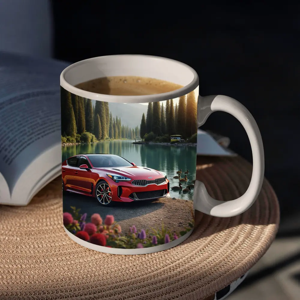 Kia Stinger Red Sports Sedan Lake Setting – Mugs