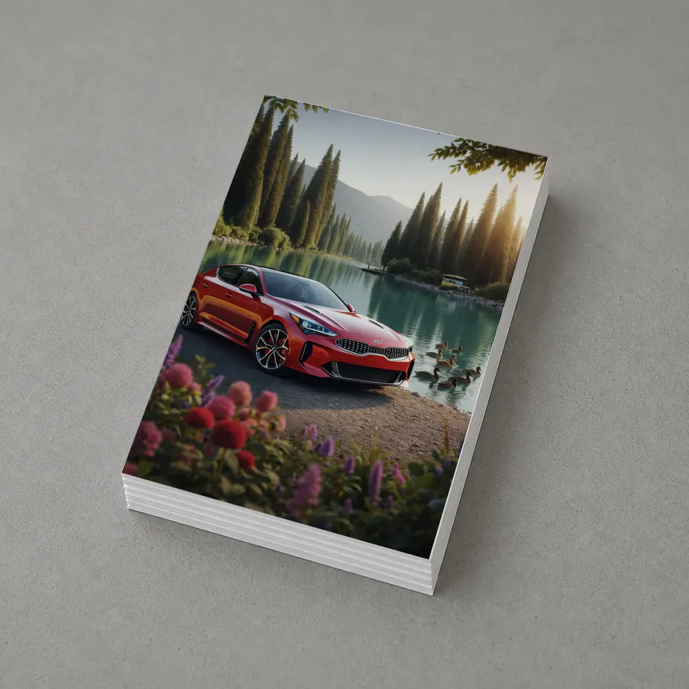 Kia Stinger Red Sports Sedan Lake Setting – Postcards