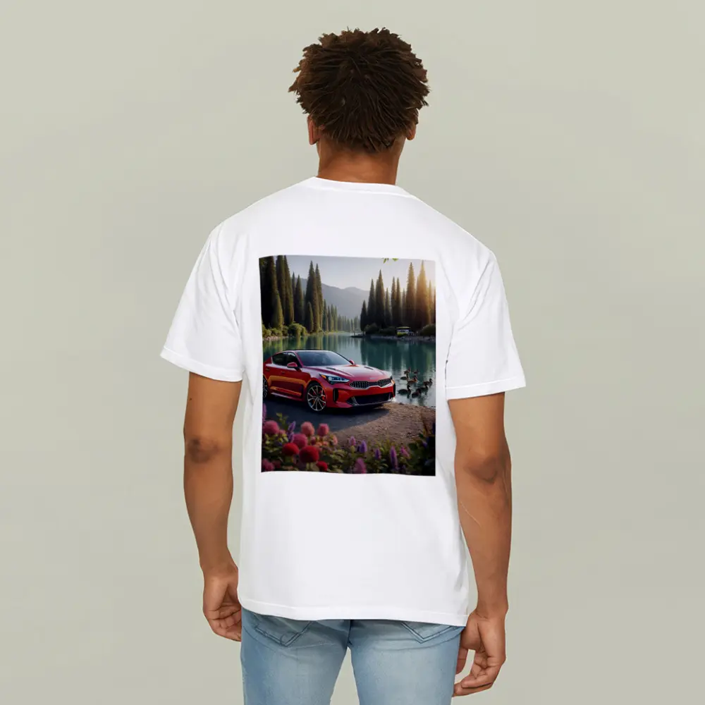 Kia Stinger Red Sports Sedan Lake Setting – T-Shirts
