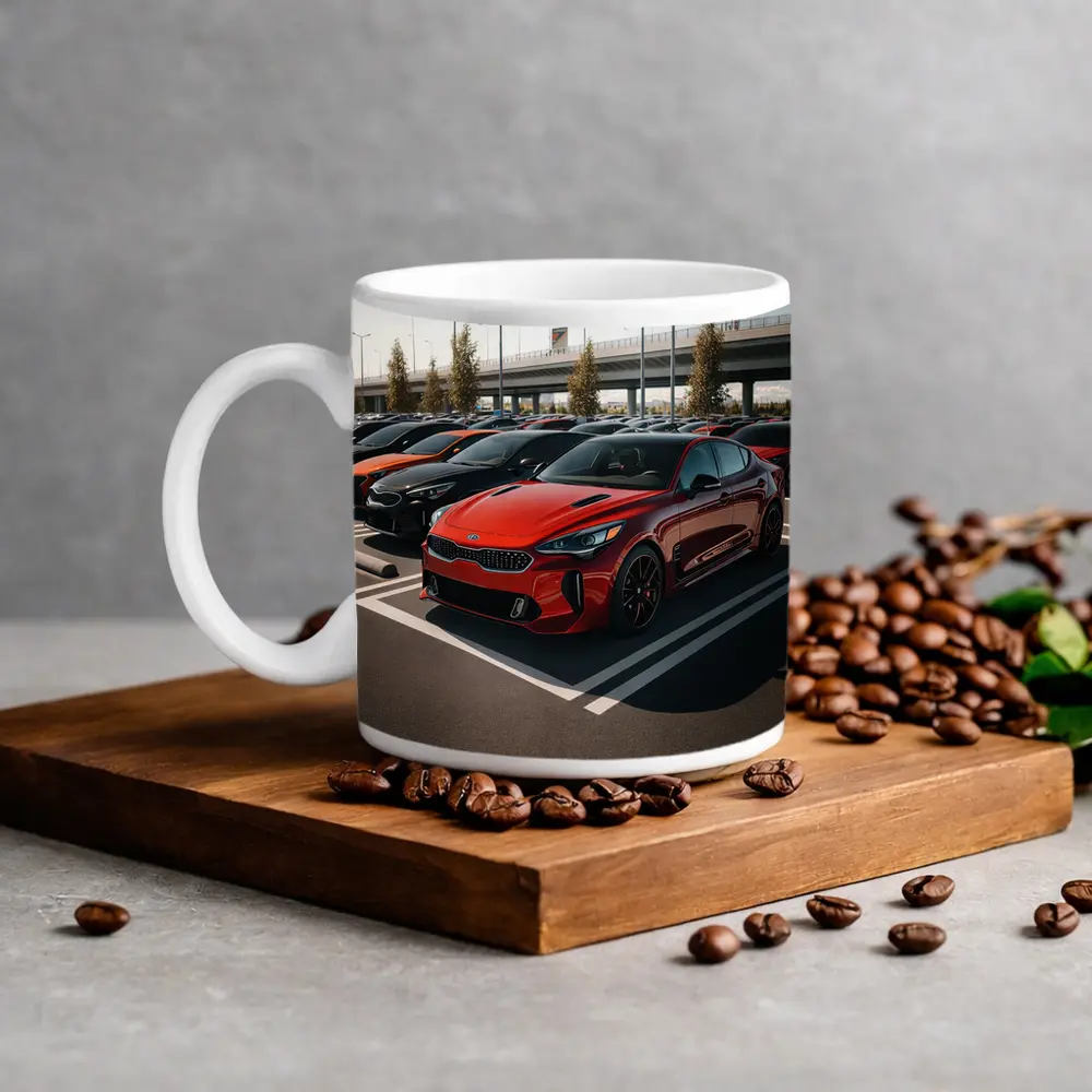 Kia Stinger Red Fleet Parking Lot – Mugs