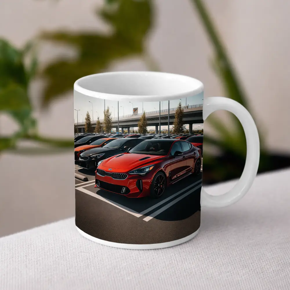 Kia Stinger Red Fleet Parking Lot – Mugs