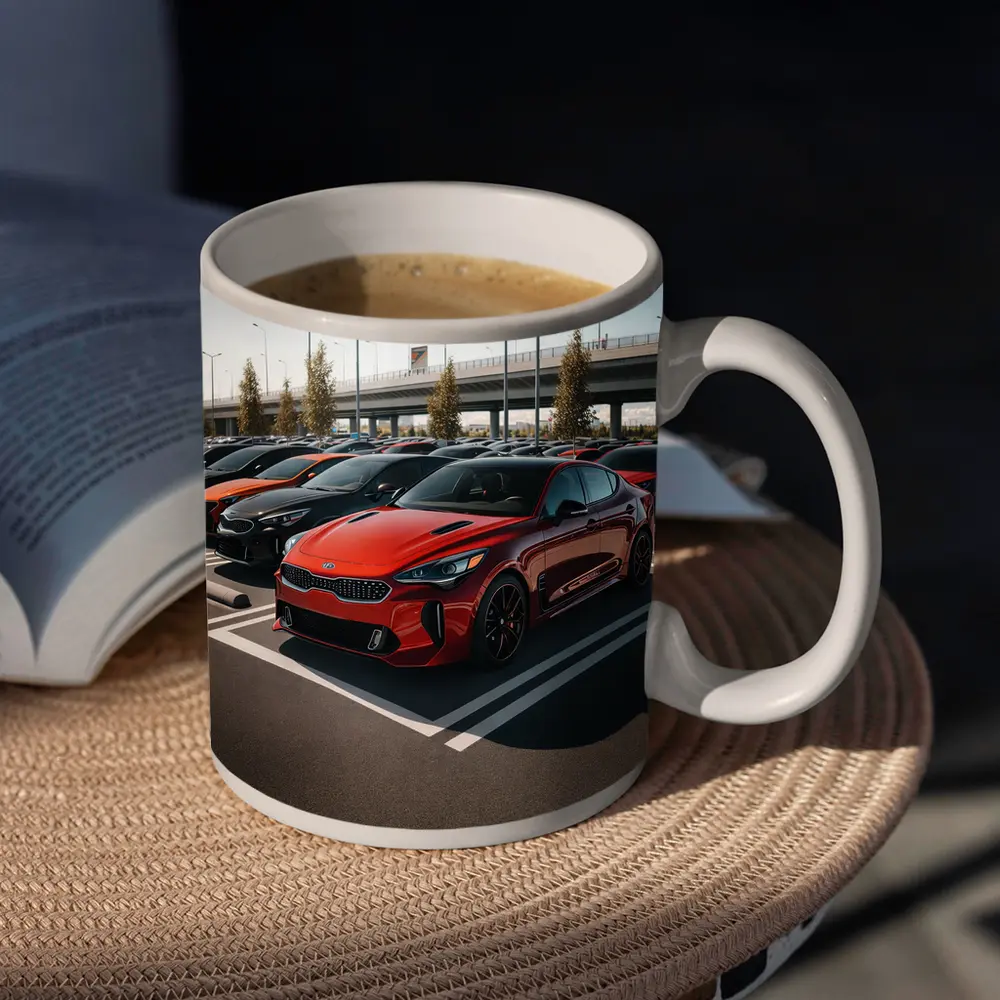 Kia Stinger Red Fleet Parking Lot – Mugs