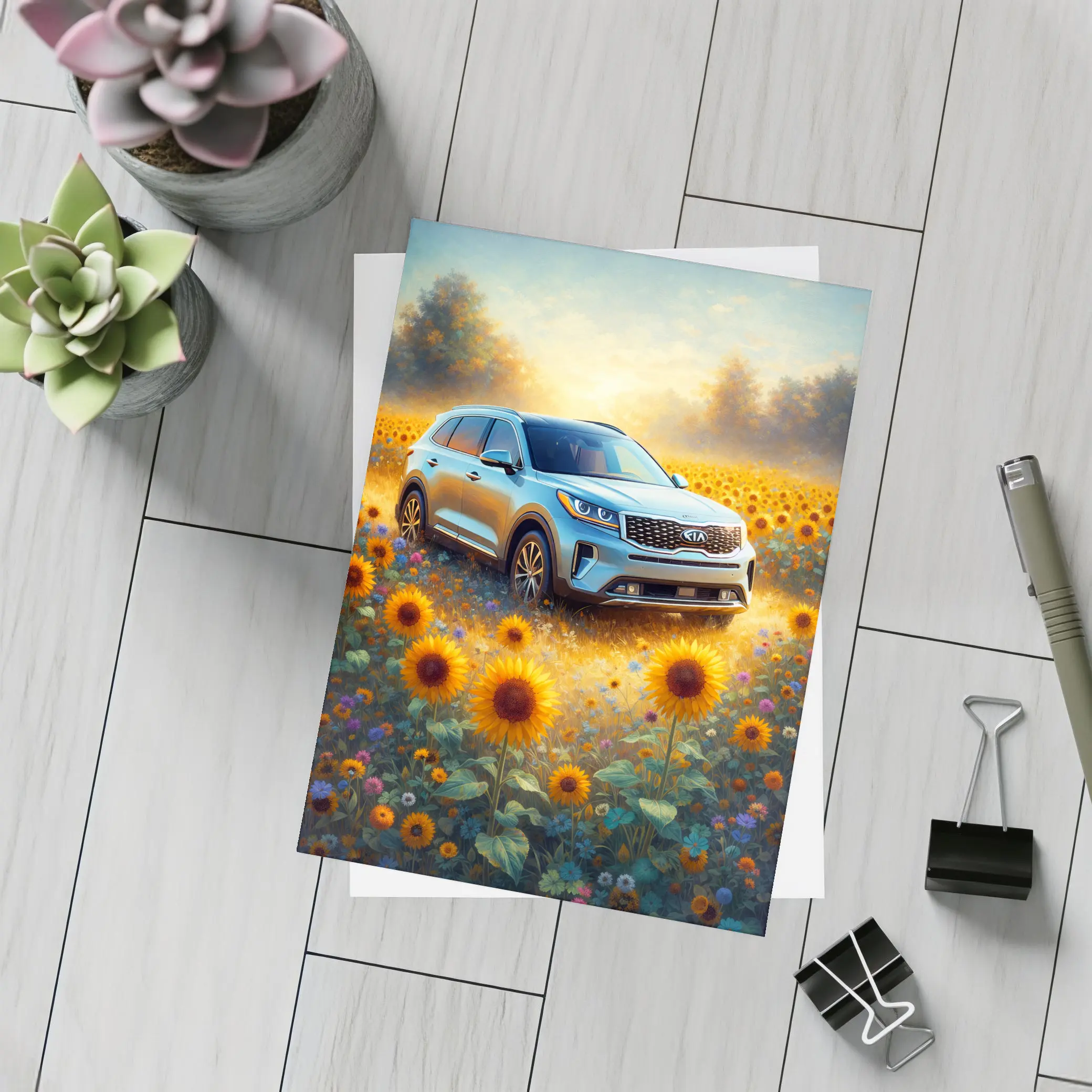 Kia Sorento SUV Sunflower Field Painting – Postcards