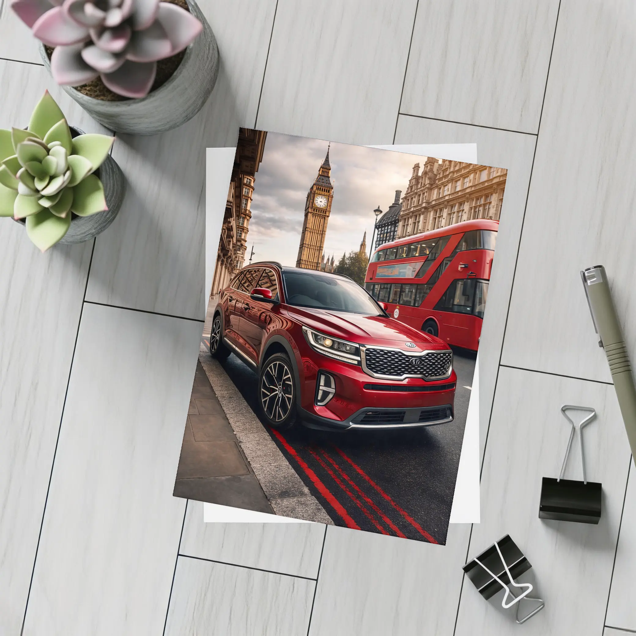 Kia Sorento Red SUV London Big Ben – Postcards