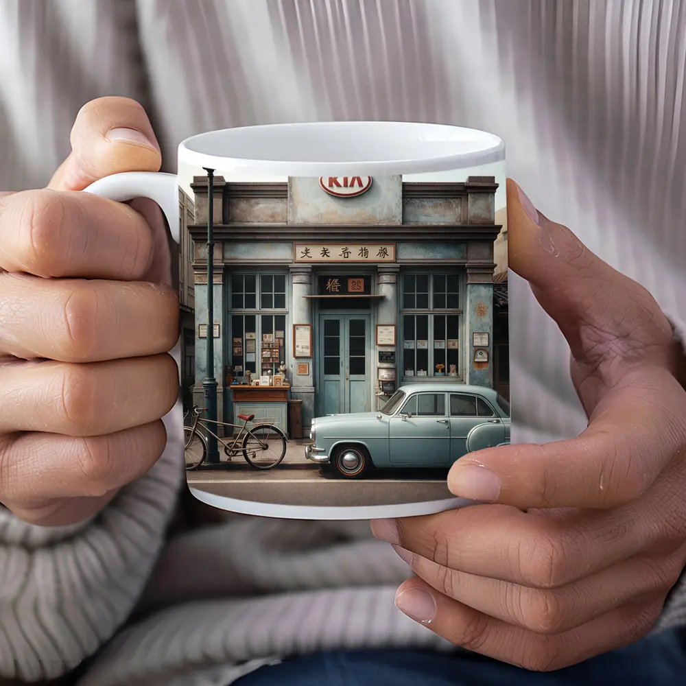 Kia Vintage Storefront Classic Car Street – Mugs
