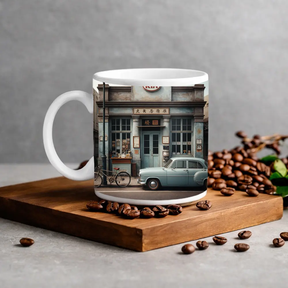 Kia Vintage Storefront Classic Car Street – Mugs