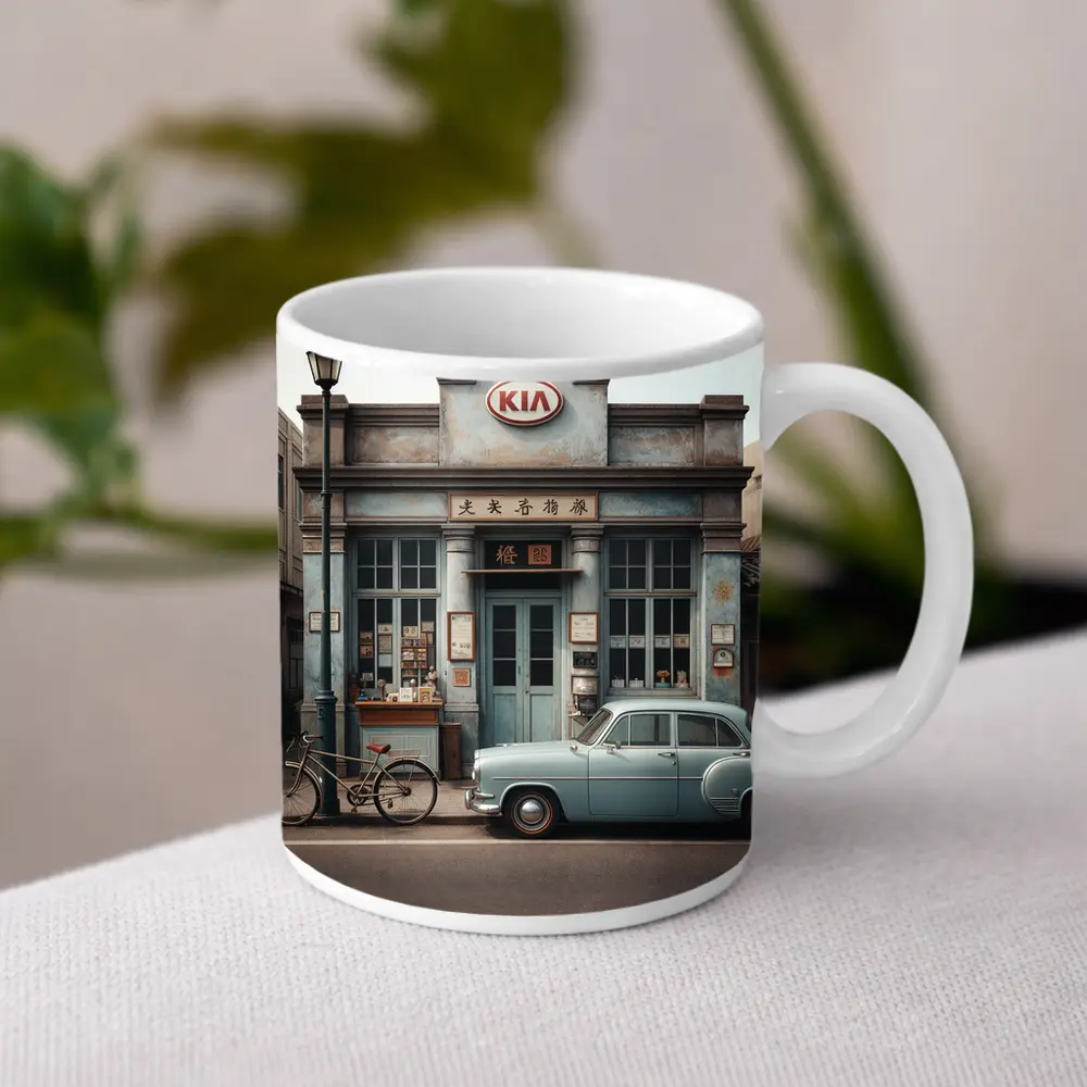 Kia Vintage Storefront Classic Car Street – Mugs