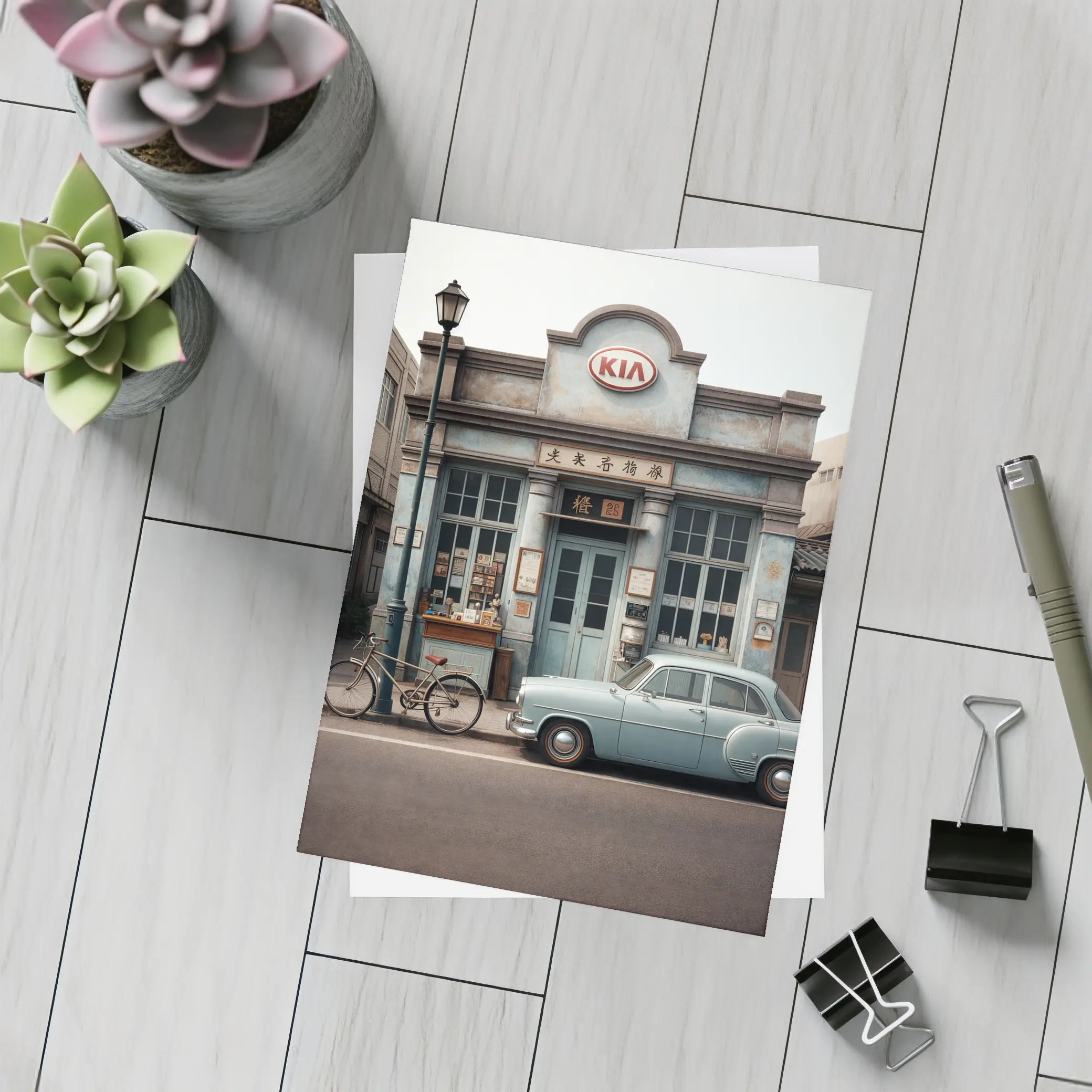 Kia Vintage Storefront Classic Car Street – Postcards