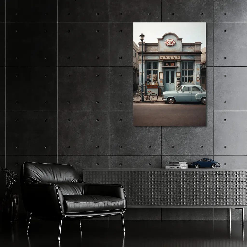 Kia Vintage Storefront Classic Car Street – Wall Art