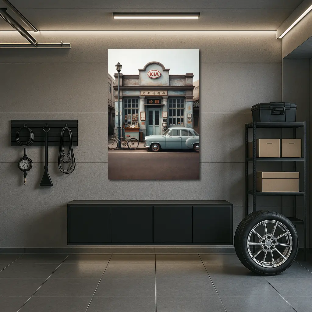 Kia Vintage Storefront Classic Car Street – Wall Art