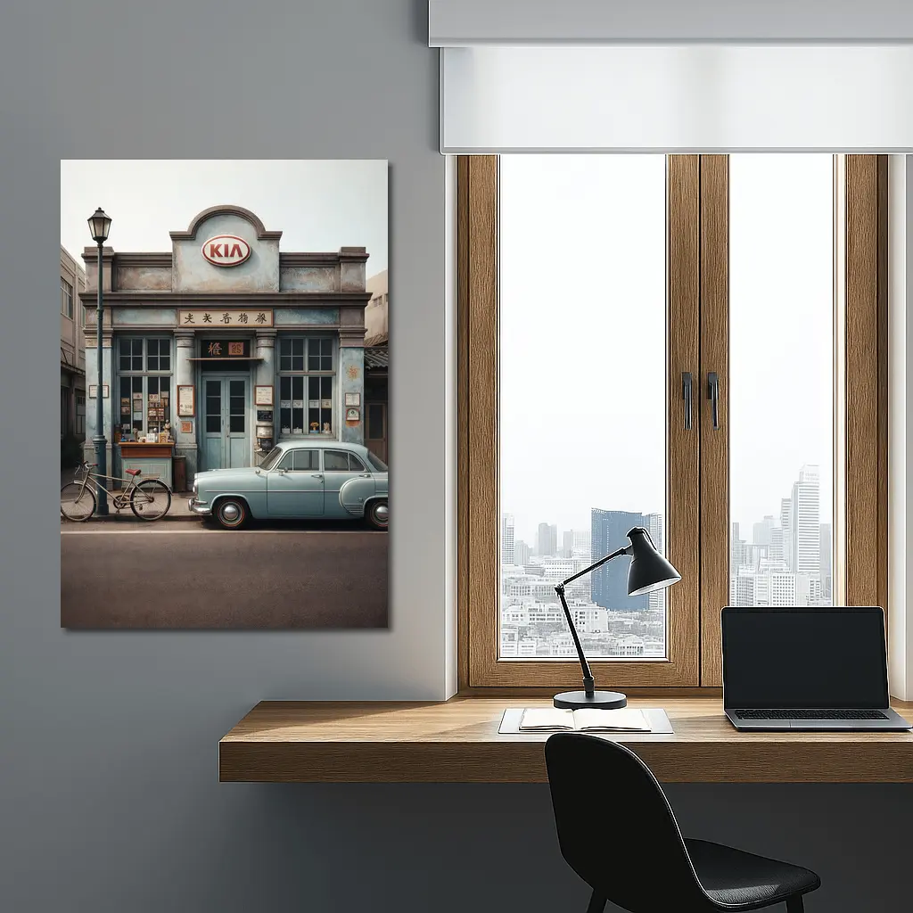 Kia Vintage Storefront Classic Car Street – Wall Art
