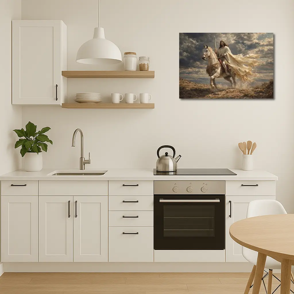 Jesus Riding White Horse Dramatic Sky – Wall Art