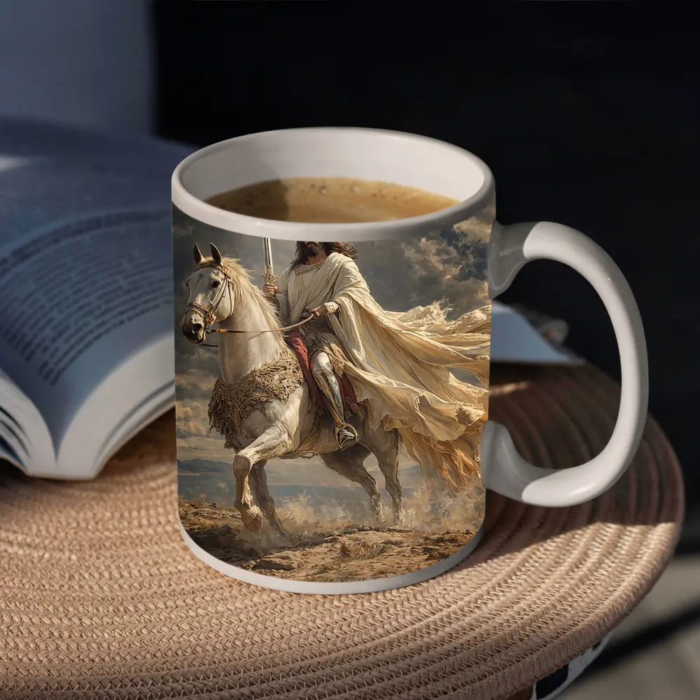 Jesus Riding White Horse Dramatic Sky – Mugs