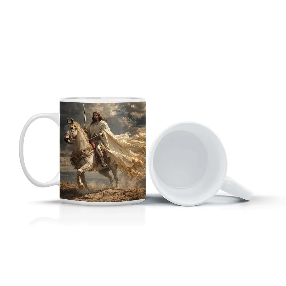Jesus Riding White Horse Dramatic Sky – Mugs