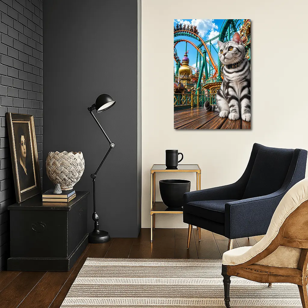 American Shorthair Cat Amusement Park Scene – Wall Art
