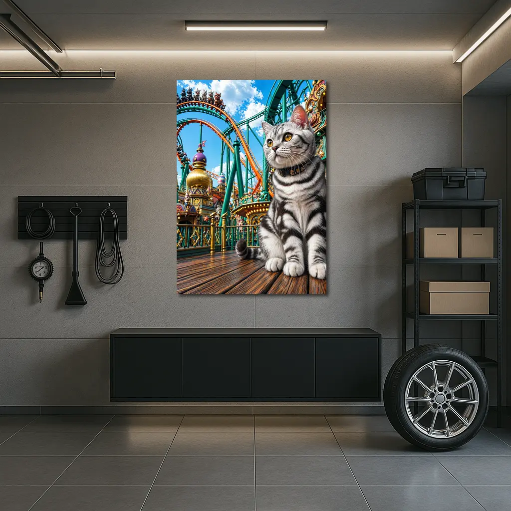 American Shorthair Cat Amusement Park Scene – Wall Art