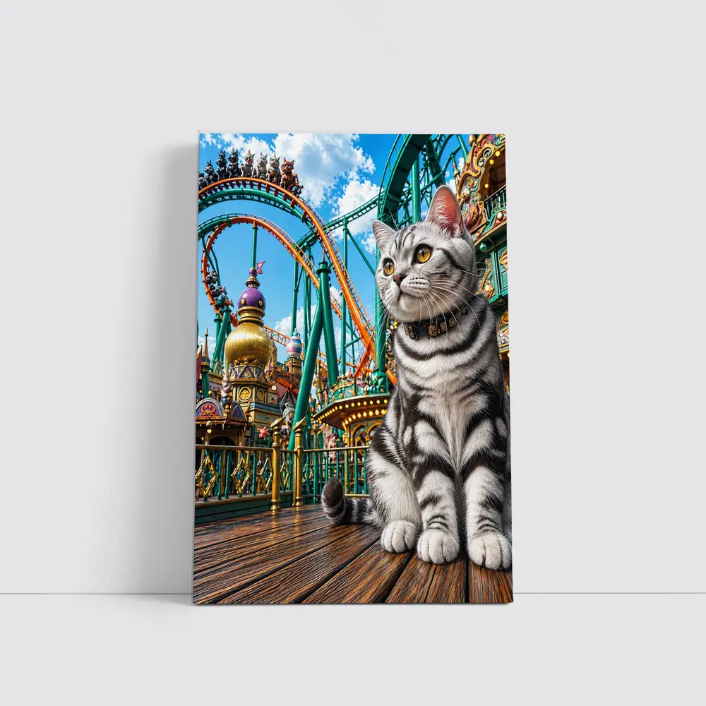 American Shorthair Cat Amusement Park Scene – Wall Art