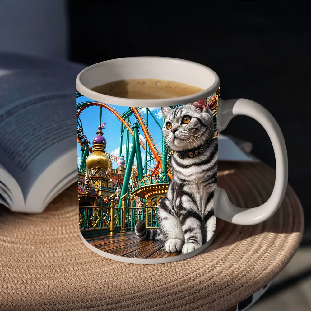 American Shorthair Cat Amusement Park Scene – Mugs