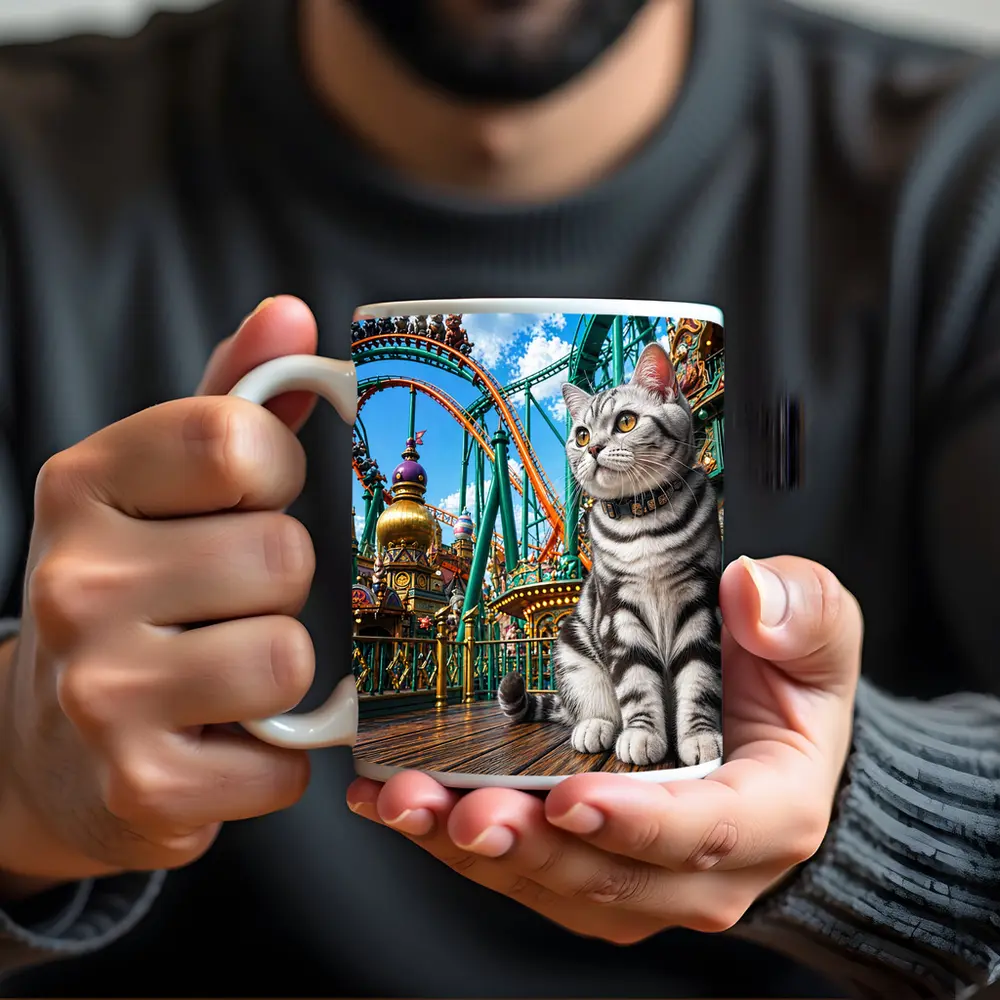 American Shorthair Cat Amusement Park Scene – Mugs