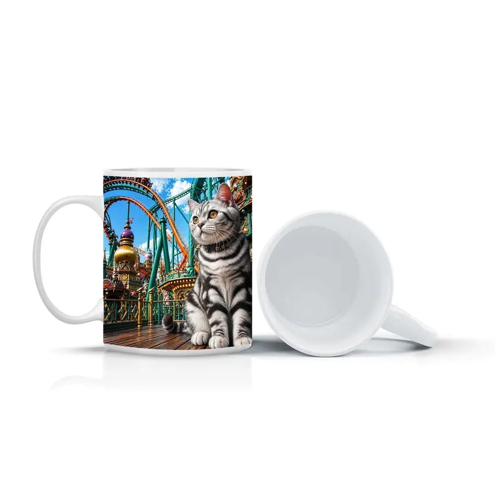 American Shorthair Cat Amusement Park Scene – Mugs