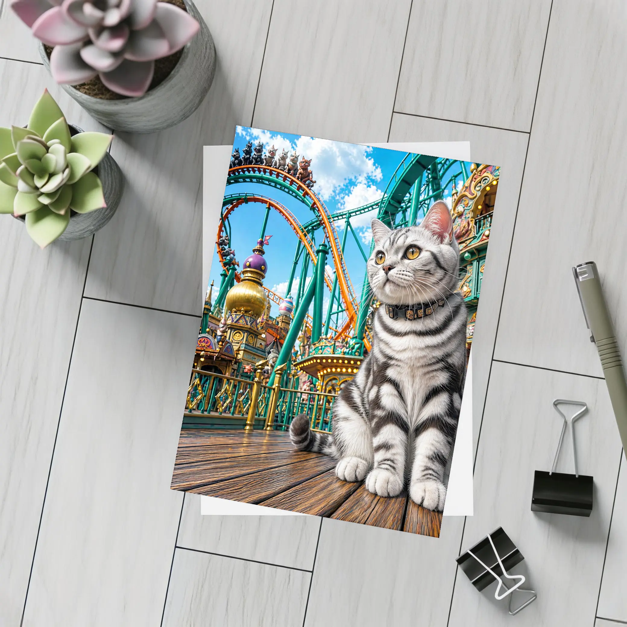 American Shorthair Cat Amusement Park Scene – Postcards