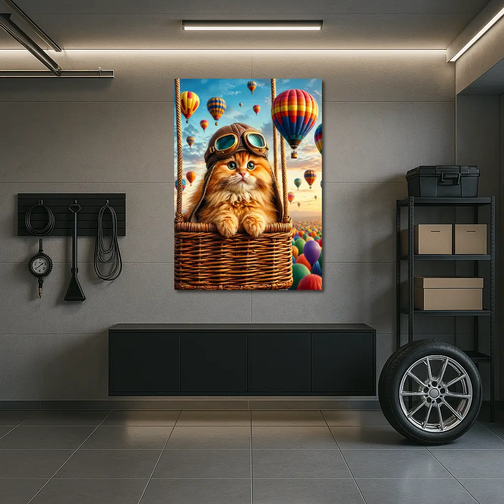Ginger Cat Pilot Hot Air Balloons Sky – Wall Art