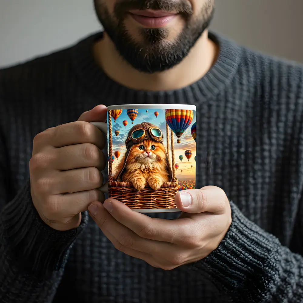 Ginger Cat Pilot Hot Air Balloons Sky – Mugs