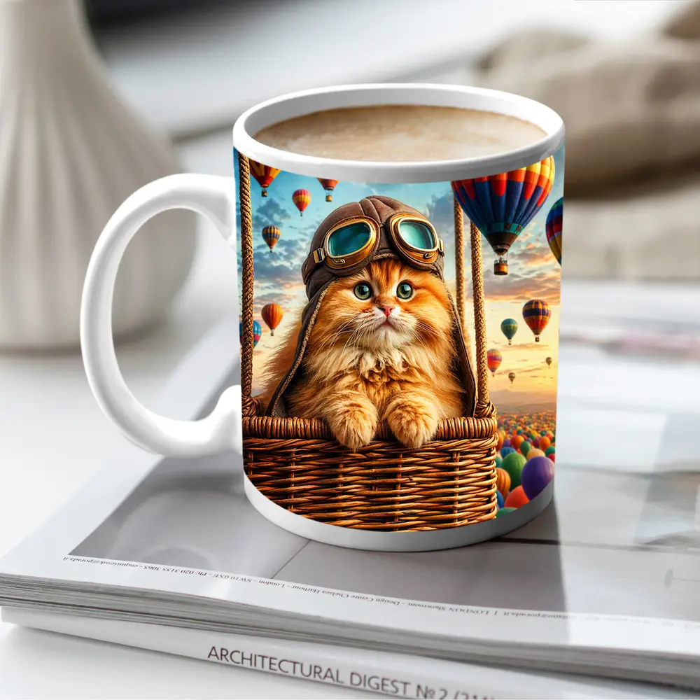 Ginger Cat Pilot Hot Air Balloons Sky – Mugs