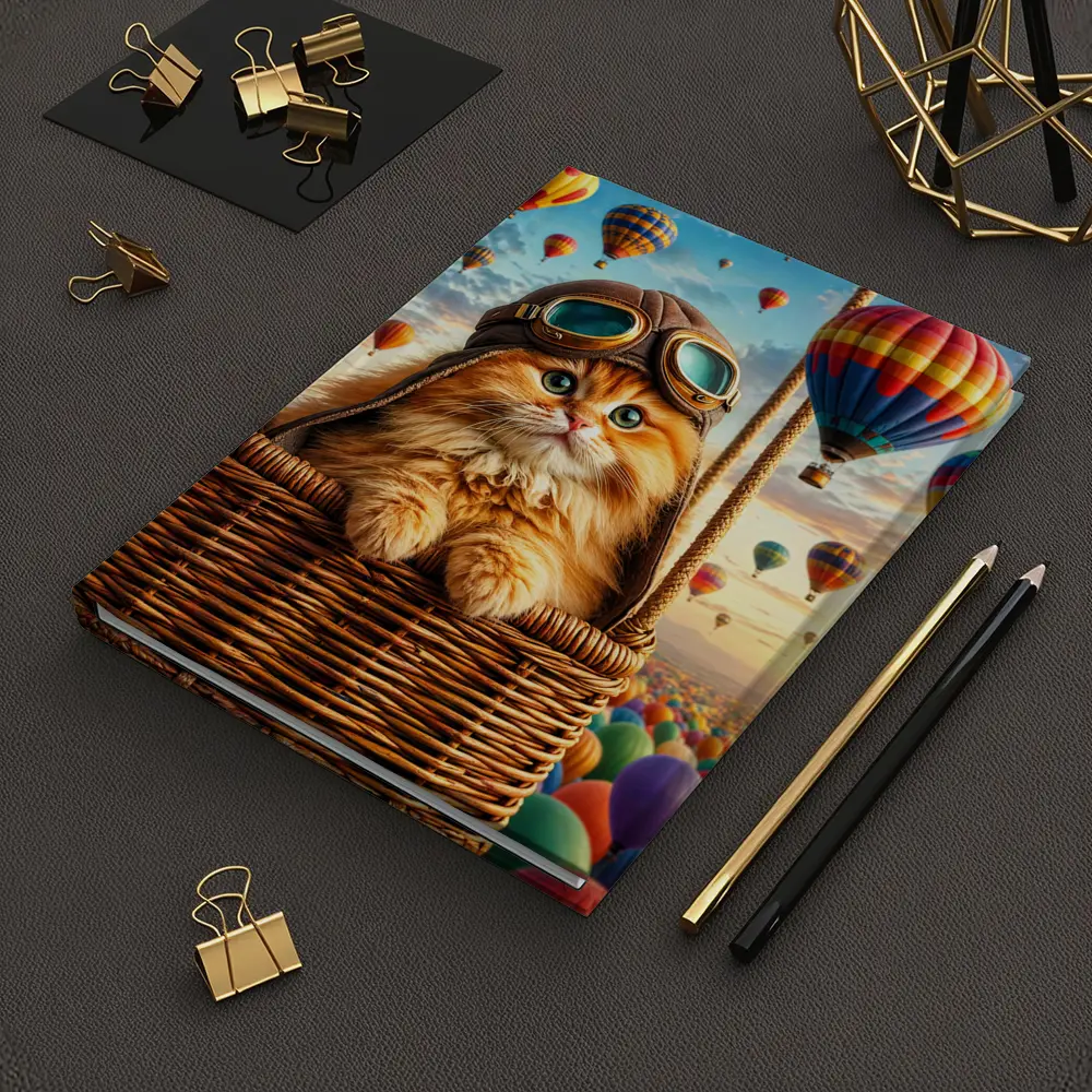 Ginger Cat Pilot Hot Air Balloons Sky – Notebooks