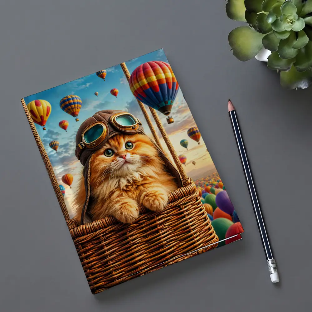 Ginger Cat Pilot Hot Air Balloons Sky – Notebooks